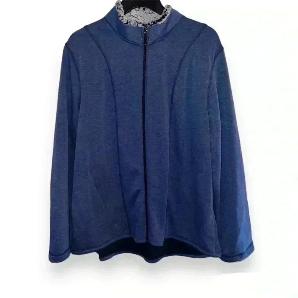 Cuddl Duds Navy Blue Fleece-Lined Zip Up Jacket, size L 14/16